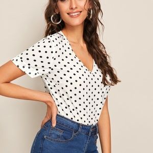 NEW! SHEIN Beautiful Polka Dot Blouse in White & Black